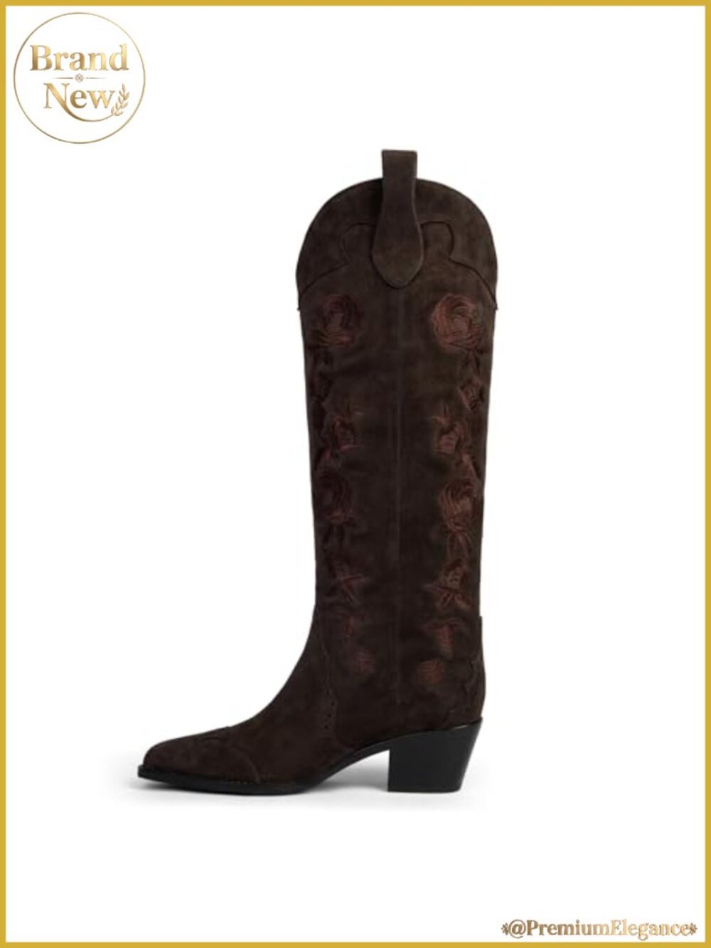 Cow Suede Genuine Leather Embroidered Knee High Boots Women